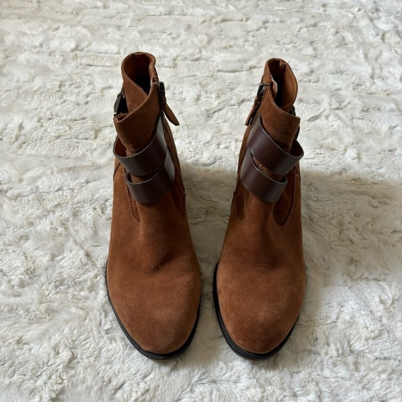 Franco Sarto Women's Size 8.5 Brown Leather Suede Linden Block Heel Ankle Boots - Picture 6 of 8